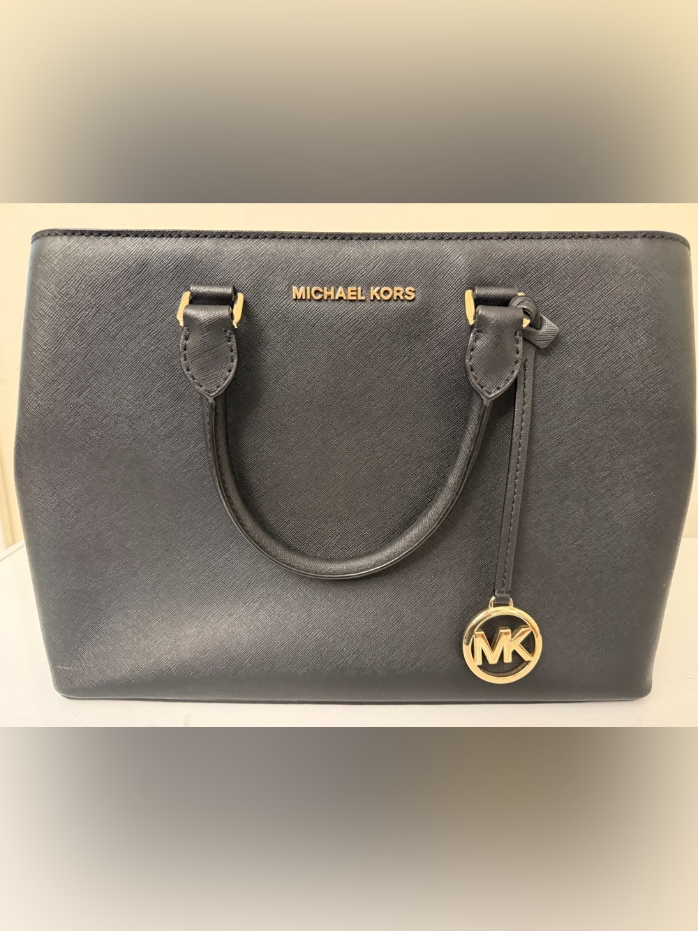 Michael Kors Black Saffiano Satchel with Gold Accents